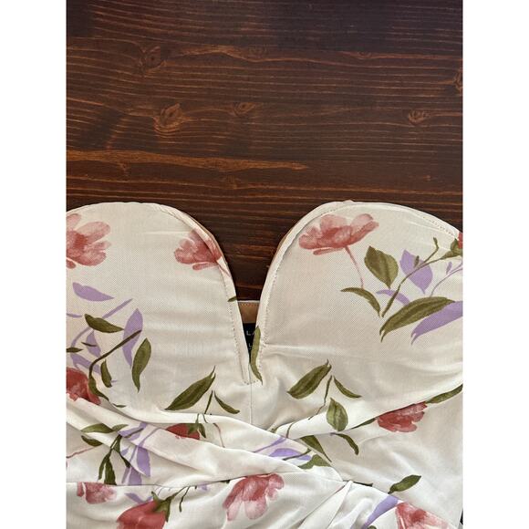 JLUXLABLE Strapless Dress L Floral Y2K 90's Fairy Ruched Asymmetrical - Picture 9 of 16